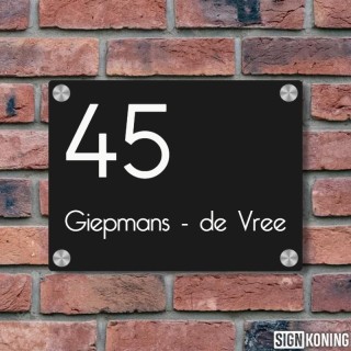 Plexiglas Naambordje met vinyl belettering - Mat zwart 15x20cm