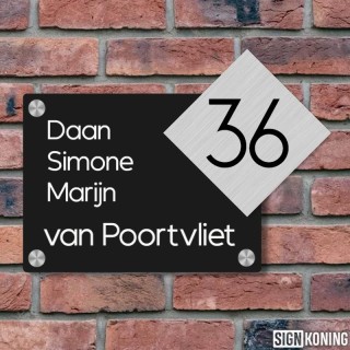 Zwart naambordje voordeur met huisnummerbord 20x15cm