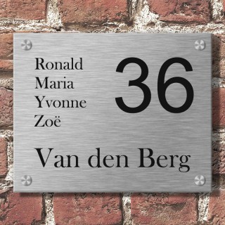 RVS Naambord 25 x 20 cm gegraveerd met luxe sierdopjes