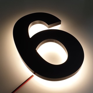Mat zwart huisnummer met verlichting 20 cm hoog - Nummer 6