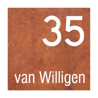 Naambordje voordeur Cortenstaal lasergesneden - 20 x 20 cm