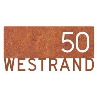 Naambordje voordeur Cortenstaal met huisnummer en naam - 30 x 15 cm