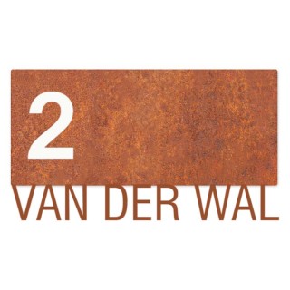 Naambordje voordeur Cortenstaal met huisnummer en naam - 30 x 20 cm