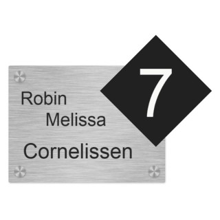 Naambordje voordeur RVS met huisnummer in ruit - 26 x 19 cm