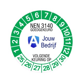 Keuringssticker NEN 3140 met logo - 30 mm