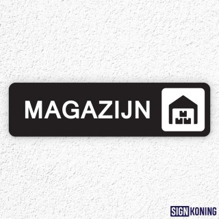 Zelfklevend deurbordje 15 x 4 cm - Magazijn - Zwart