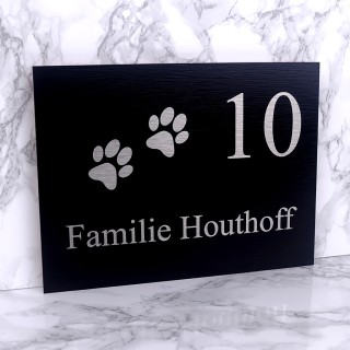 Naambordje voordeur zwart RVS Look gegraveerd - 20 x 15 cm