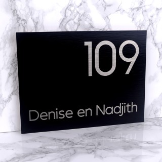 Naambordje voordeur zwart RVS Look gegraveerd - 20 x 15 cm